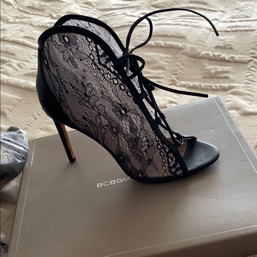 BCBGMAXAZRIA Black Lace Stiletto Heels